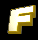 Animated sequence of a golden 3D letter F rotating through multiple angles against black background, showing varying light reflections and shadowed surfaces.