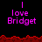 Pixelated text 'I love Bridget' in purple appears above red jagged lines on black background, with a gray area visible to the right.