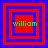 Four identical square arranged in a , each containing nested red and blue squares with green text 'william' centered