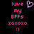 Pixelated pink text and symbols on black background with a heart icon above the text.