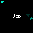 Pixelated text 'Jax' repeated across a black background with scattered cyan and dark blue stars, some forming small clusters.
