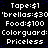 A static digital image displays repeated text strings in white pixelated font on a black background with scattered blue dots, featuring four of identical phrases