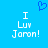 Blue background with white pixelated text reading "I Luv Jaron!" on both sides and a blue heart symbol above the left side.