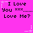 A bright pink background displays repeated pixelated text "I Love You xxx...... Love Me?" with white and light purple star-shaped animations.