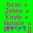 Green background with pink text listing names and symbols, including 'Demi +', 'Jenna +', 'Kayla +', 'Natalie =', and 'BFFs = ]' with blue star-like symbols.
