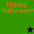 Green and black background with orange 'Happy Halloween' text, two pixelated stars changing color between frames.