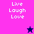 Pixelated text 'Live Laugh Love' on four colored backgrounds with two star icons, one dark blue and one pink.