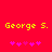 Red background with yellow text 'George S.' and pink star-like symbols below, two identical static frames side-by-side.