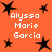 Orange background with black star shapes and white text reading "Alyssa Marie Garcia" in four identical sections.