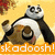 Animated contact sheet showing three frames of a cartoon panda character in motion with orange text overlay on the left side.