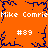 Pixelated orange background with blue branching patterns and repeated white text "Mike Comrie" and "#39" in a