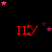 Red 'ILY' text with a heart replacing the 'L', pink and purple stars scattered on black background, gray rectangle in bottom-right corner.