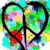 A colorful pixelated heart icon with green, blue, yellow, and red hues on a white background.