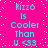 Bright pink background with white pixelated dots; cyan text reads "Rizzo Is Cooler Than U <33" repeated twice in a