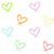 Animated pattern of colorful heart and bow shapes in pastel hues on white background, with visible pixelation.
