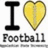 A static digital image with a split composition: left side shows "I ❤️ Football" text with a yellow heart, right side displays yellow pixelated text on black background.