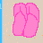 Pixelated pink brain icon with blue lightning bolts on beige background, animated to shift position