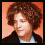 A four- shows a person with curly brown hair wearing a black jacket over a white shirt against an orange background, displaying different poses and expressions