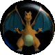 A circular icon featuring a cartoon dragon with orange body, blue wings, and green belly standing against black background.