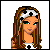 Pixelated character with long brown hair and white headband, wearing polka-dot dress in various poses including standing, holding bag, walking, and text variations.