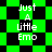 Green and black checkered background with white text "Just A Little Emo" repeated in four positions, transitioning from to diamond pattern