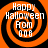 Four identical orange and black spiral-patterned display 'Happy Halloween From 008' text with varying pixel clarity