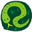 Green snake coiled in a circle with yellow forked tongue, dark green background, pixelated style.