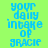 Pixelated blue text on green background cycles through light blue and white horizontal bands across the image.