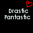 Red pixelated heart symbol above two identical text blocks reading 'Drastic Fantastic' in white pixelated font on black background.