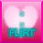 Animated pink heart-shaped icon with cyan 'FLIRT' text and small dots, cycling through four distinct layouts against a gradient background.