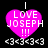 A pink heart-shaped icon with white text reading "I LOVE JOSEPH !!!" and four '<3' symbols below, displayed on a black background.