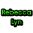 Green text 'Rebecca Lyn' on black background, pink flower, purple 'LOVE' with white outline, white daisy, two teddy bears hugging, pink '2016' with white clouds.