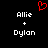 Red pixelated heart symbol above white text reading 'Allie + Dylan' on black background, displayed in two identical side-by-side