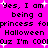 Pixelated text on bright pink background with white sparkles, repeating 'Yes, I am being a princess for Halloween cuz I'm cool' in black block letters.