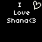 Black background with white pixelated text and a heart symbol; two identical static frames show "I Love Shana<3" with a heart icon above "Love" in the first frame.
