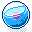 Pixelated circular icon with blue water and white wave top, containing a central object that changes color across frames.