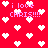 Red background with white pixelated hearts and repeated pink text reading "i love CHRIS!!!" in multiple positions.