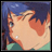 Pixelated anime-style character with blue hair and light skin, side profile facing left, mouth open with visible teeth, wearing green clothing, next to black background with white text.