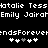 Pixelated text and symbols on a black background with alternating white and gray heart icons in two