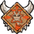 Five diamond-shaped icons with bull horns, each featuring a cartoonish face with orange star outlines and brown borders, arranged in two on a gray background
