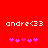 Red background with white text 'andre<33' and five pink heart symbols below, where the hearts shift position between