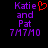 Pixelated text displays 'Katie and Pat 7M7MO' with a red heart symbol replacing the letter O in Katie on one side.