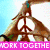 Four- shows hands forming peace signs above Earth with text banners reading WORK TOGETHER, CREATE PEACE, LOVE THE EARTH
