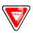 Red triangular yield sign with white border and black outline, featuring a stylized downward-pointing arrow inside the triangle.