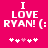 Pixelated text on bright pink background reads "I LOVE RYAN! (:" with heart symbols below, two versions differ in heart position.