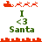 Red sleigh with reindeer above green text 'I <3 Santa' on white background, two versions differ in reindeer count and cityscape detail.