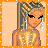 Pixel art contact sheet showing a doll character's full body, outfit details, and text variations across five frames with orange borders on peach background.