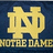 Yellow background with blue text and a blue square containing a yellow 'ND' logo and 'NOTRE DAME' text.