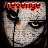 A 3x3 contact sheet of seven animated frames showing a pixelated face with shifting eyes and the word 'revenge' in red text above it, arranged left-to-right top-to-bottom on a gray background.