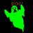 Green ghost icon with 'BOO!' text above, showing two distinct color variations against black background.